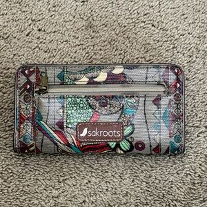 Sakroots Multicolor Floral Zip Wallet with Teal & Burgundy Accents